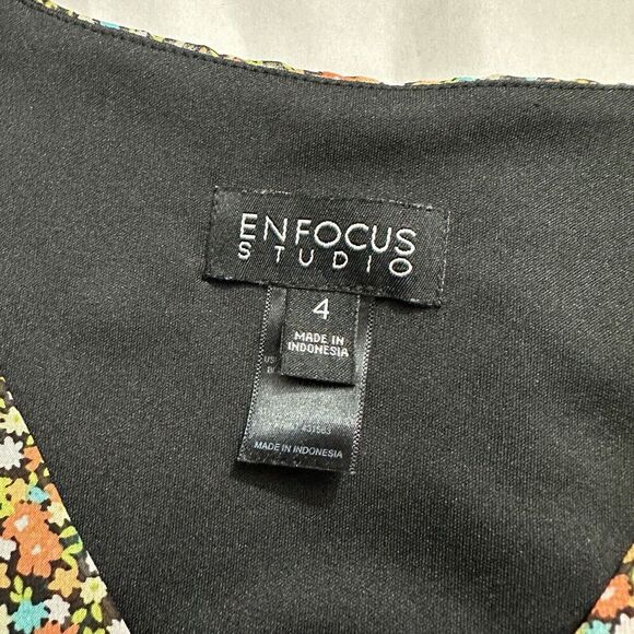 Enfocus Studio Womens Dress 4 Black Orange Ditsy Floral Cottagecore Prairie Midi - Picture 12 of 13